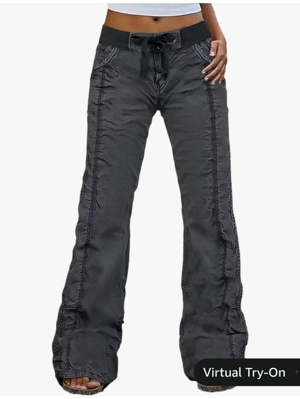 Flamingals Straight Leg Mid Waist Patch Pocket Drawstring Pants NWT Medium